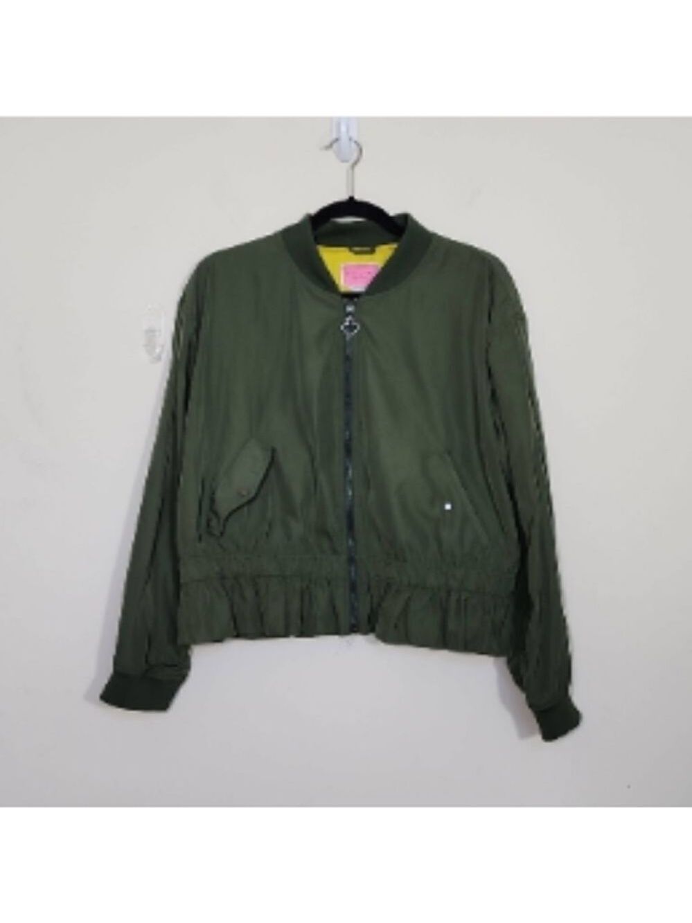 KATE SPADE NEW YORK Green Bomber Jacket Peplum Full Zip Size XL